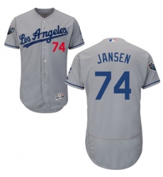 Men's Majestic Los Angeles Dodgers #74 Kenley Jansen Grey Road Flex Base Authentic Collection 2018 World Series MLB Jersey
