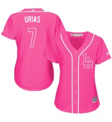 Women's Majestic Los Angeles Dodgers #7 Julio Urias Replica Pink Fashion Cool Base MLB Jersey