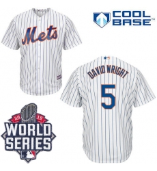 Men's Majestic New York Mets #5 David Wright Authentic White Home Cool Base 2015 World Series MLB Jersey