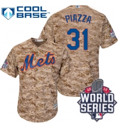 Men's Majestic New York Mets #31 Mike Piazza Replica Camo Alternate Cool Base 2015 World Series MLB Jersey