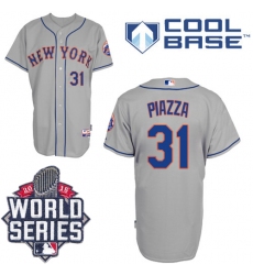 Men's Majestic New York Mets #31 Mike Piazza Replica Grey Road Cool Base 2015 World Series MLB Jersey