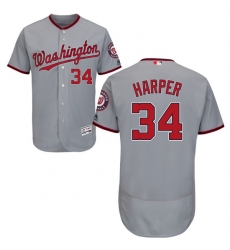 Men's Majestic Washington Nationals #34 Bryce Harper Grey Road Flex Base Authentic Collection MLB Jersey