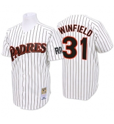 Men's Mitchell and Ness San Diego Padres #31 Dave Winfield Authentic White/Blue Strip Throwback MLB Jersey