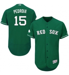 Men's Majestic Boston Red Sox #15 Dustin Pedroia Green Celtic Flexbase Authentic Collection MLB Jersey