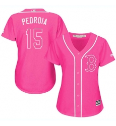 Women's Majestic Boston Red Sox #15 Dustin Pedroia Replica Pink Fashion MLB Jersey
