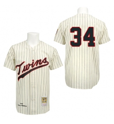 Men's Mitchell and Ness 1969 Minnesota Twins #34 Kirby Puckett Replica Cream Throwback MLB Jersey