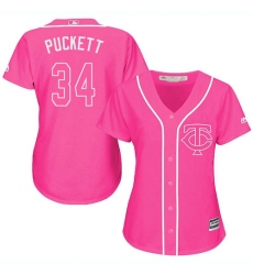 Women's Majestic Minnesota Twins #34 Kirby Puckett Replica Pink Fashion Cool Base MLB Jersey