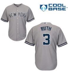 Youth Majestic New York Yankees #3 Babe Ruth Replica Grey Road MLB Jersey