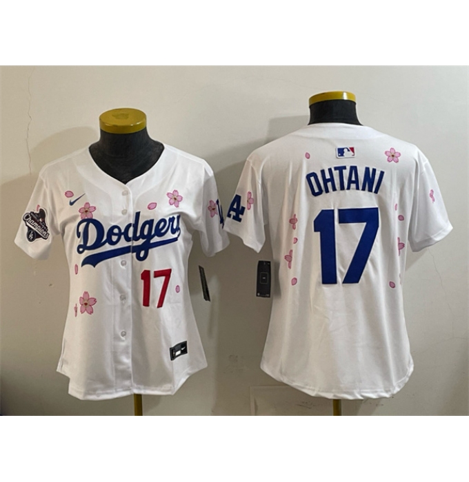 Women's Los Angeles Dodgers #17 Shohei Ohtani White 2025 World Series Champions Tokyo Series Limited Stitched Baseball Jersey(Run Small)
