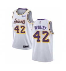 Youth Los Angeles Lakers #42 James Worthy Swingman White Basketball Jersey - Association Edition