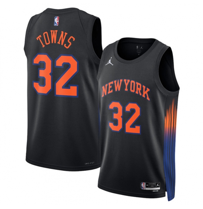 Men's New Yok Knicks #32 Karl-Anthony Towns Black 2025 Statement Edition Stitched Basketball Jersey