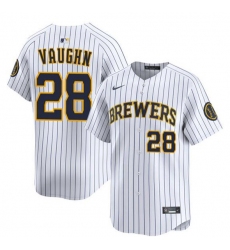Men's Milwaukee Brewers #28 Andrew Vaughn White Alternate Limited Stitched Baseball Jersey