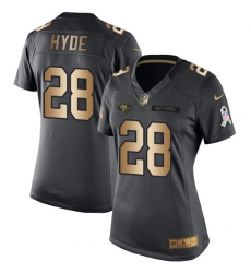 Women's Nike San Francisco 49ers #28 Carlos Hyde Limited Black/Gold Salute to Service NFL Jersey