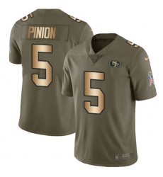 Men's Nike San Francisco 49ers #5 Bradley Pinion Limited Olive/Gold 2017 Salute to Service NFL Jersey