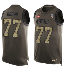 Men's Nike San Francisco 49ers #77 Trent Brown Limited Green Salute to Service Tank Top NFL Jersey