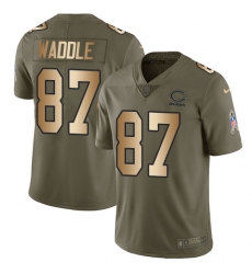 Youth Nike Chicago Bears #87 Tom Waddle Limited Olive/Gold Salute to Service NFL Jersey