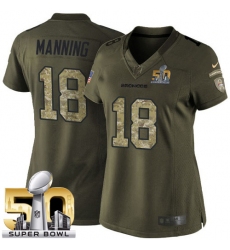 Women's Nike Denver Broncos #18 Peyton Manning Elite Green Salute to Service Super Bowl 50 Bound NFL Jersey