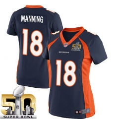 Women's Nike Denver Broncos #18 Peyton Manning Limited Navy Blue Alternate Super Bowl 50 Bound NFL Jersey