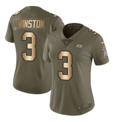 Women's Nike Tampa Bay Buccaneers #3 Jameis Winston Limited Olive/Gold 2017 Salute to Service NFL Jersey
