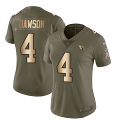 Women's Nike Arizona Cardinals #4 Phil Dawson Limited Olive/Gold 2017 Salute to Service NFL Jersey