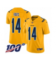Men's Los Angeles Chargers #14 Dan Fouts Limited Gold Inverted Legend 100th Season Football Jersey