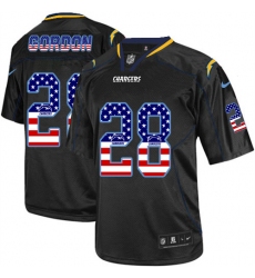 Men's Nike Los Angeles Chargers #28 Melvin Gordon Elite Black USA Flag Fashion NFL Jersey