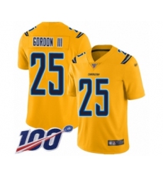 Youth Los Angeles Chargers #25 Melvin Gordon Limited Gold Inverted Legend 100th Season Football Jersey