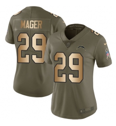 Women's Nike Los Angeles Chargers #29 Craig Mager Limited Olive/Gold 2017 Salute to Service NFL Jersey