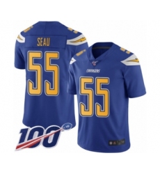 Men's Los Angeles Chargers #55 Junior Seau Limited Electric Blue Rush Vapor Untouchable 100th Season Football Jersey