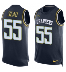 Men's Nike Los Angeles Chargers #55 Junior Seau Limited Navy Blue Player Name & Number Tank Top NFL Jersey