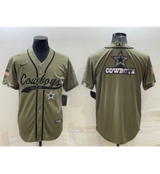 Men's Dallas Cowboys Olive Salute to Service Team Big Logo Cool Base Stitched Baseball Jersey