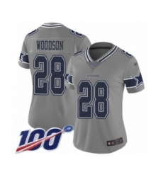 Women's Dallas Cowboys #28 Darren Woodson Limited Gray Inverted Legend 100th Season Football Jersey