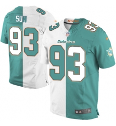 Men's Nike Miami Dolphins #93 Ndamukong Suh Elite Aqua Green/White Split Fashion NFL Jersey