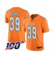 Men's Miami Dolphins #39 Larry Csonka Limited Orange Rush Vapor Untouchable 100th Season Football Jersey