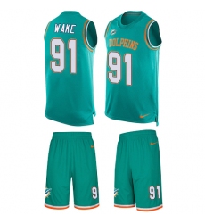 Men's Nike Miami Dolphins #91 Cameron Wake Limited Aqua Green Tank Top Suit NFL Jersey