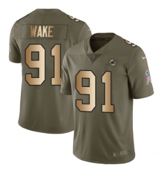Men's Nike Miami Dolphins #91 Cameron Wake Limited Olive/Gold 2017 Salute to Service NFL Jersey