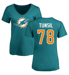 NFL Women's Nike Miami Dolphins #78 Laremy Tunsil Aqua Green Name & Number Logo T-Shirt