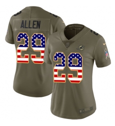 Women's Nike Miami Dolphins #29 Nate Allen Limited Olive/USA Flag 2017 Salute to Service NFL Jersey