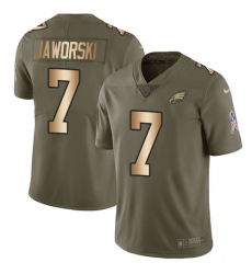Men's Nike Philadelphia Eagles #7 Ron Jaworski Limited Olive/Gold 2017 Salute to Service NFL Jersey