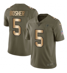 Youth Nike Atlanta Falcons #5 Matt Bosher Limited Olive/Gold 2017 Salute to Service NFL Jersey