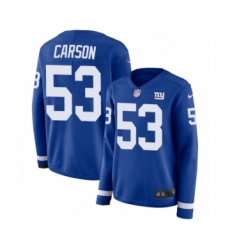 Women's Nike New York Giants #53 Harry Carson Limited Royal Blue Therma Long Sleeve NFL Jersey