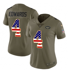 Women's Nike New York Jets #4 Lac Edwards Limited Olive/USA Flag 2017 Salute to Service NFL Jersey