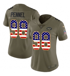 Women's Nike New York Jets #98 Mike Pennel Limited Olive/USA Flag 2017 Salute to Service NFL Jersey