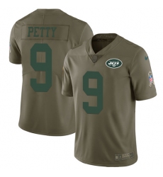 Men's Nike New York Jets #9 Bryce Petty Limited Olive 2017 Salute to Service NFL Jersey