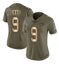Women's Nike New York Jets #9 Bryce Petty Limited Olive/Gold 2017 Salute to Service NFL Jersey