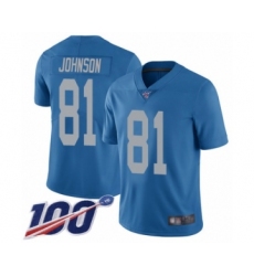 Men's Detroit Lions #81 Calvin Johnson Blue Alternate Vapor Untouchable Limited Player 100th Season Football Jersey