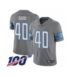 Men's Detroit Lions #40 Jarrad Davis Limited Steel Rush Vapor Untouchable 100th Season Football Jersey
