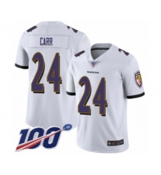 Men's Baltimore Ravens #24 Brandon Carr White Vapor Untouchable Limited Player 100th Season Football Jersey