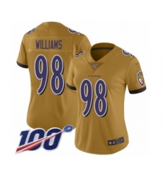 Women's Baltimore Ravens #98 Brandon Williams Limited Gold Inverted Legend 100th Season Football Jersey