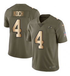 Youth Nike Baltimore Ravens #4 Sam Koch Limited Olive/Gold Salute to Service NFL Jersey